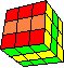 2 displaced lying bars, 2 swapped corners (space diagonal) back - 2 versetzt liegende Balken, zwei über die Raumdiagonale getauschte Ecken hinten